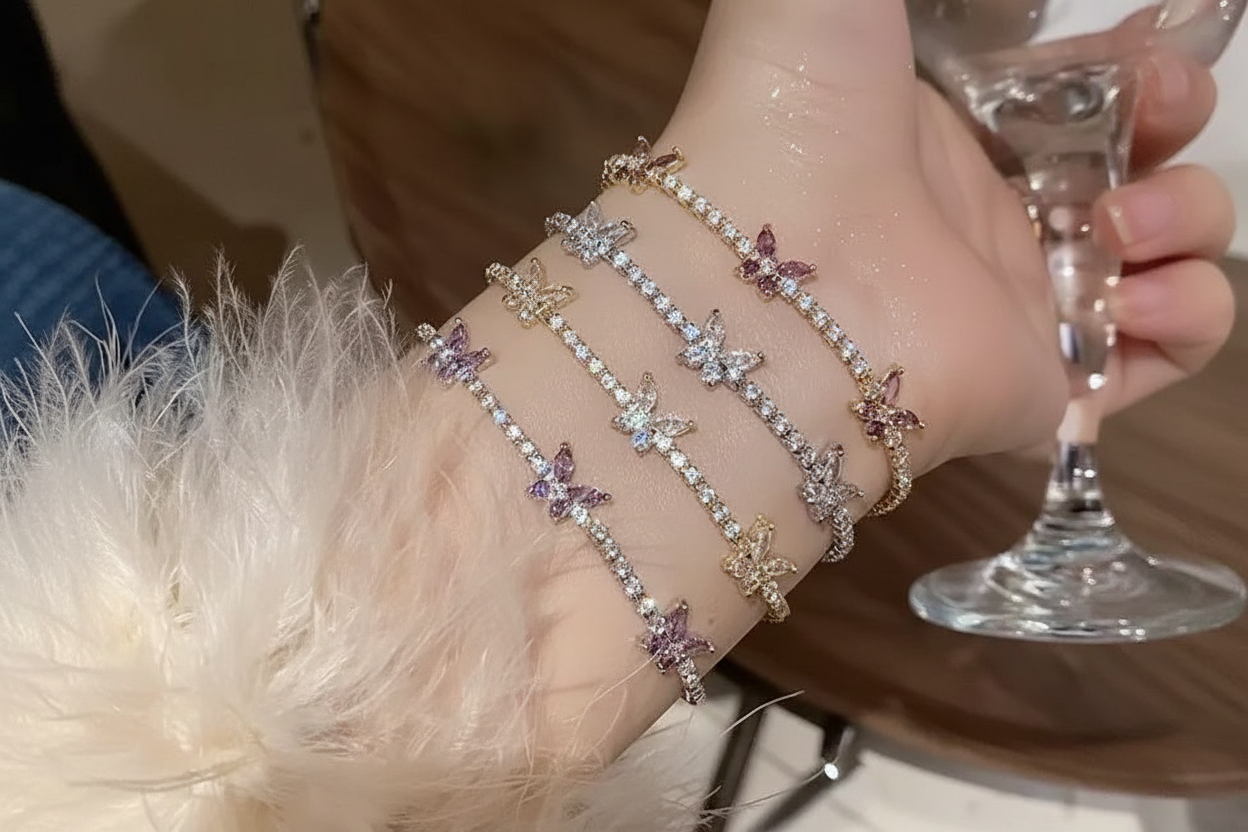 Butterfly CZ Bracelet Stack - No Text