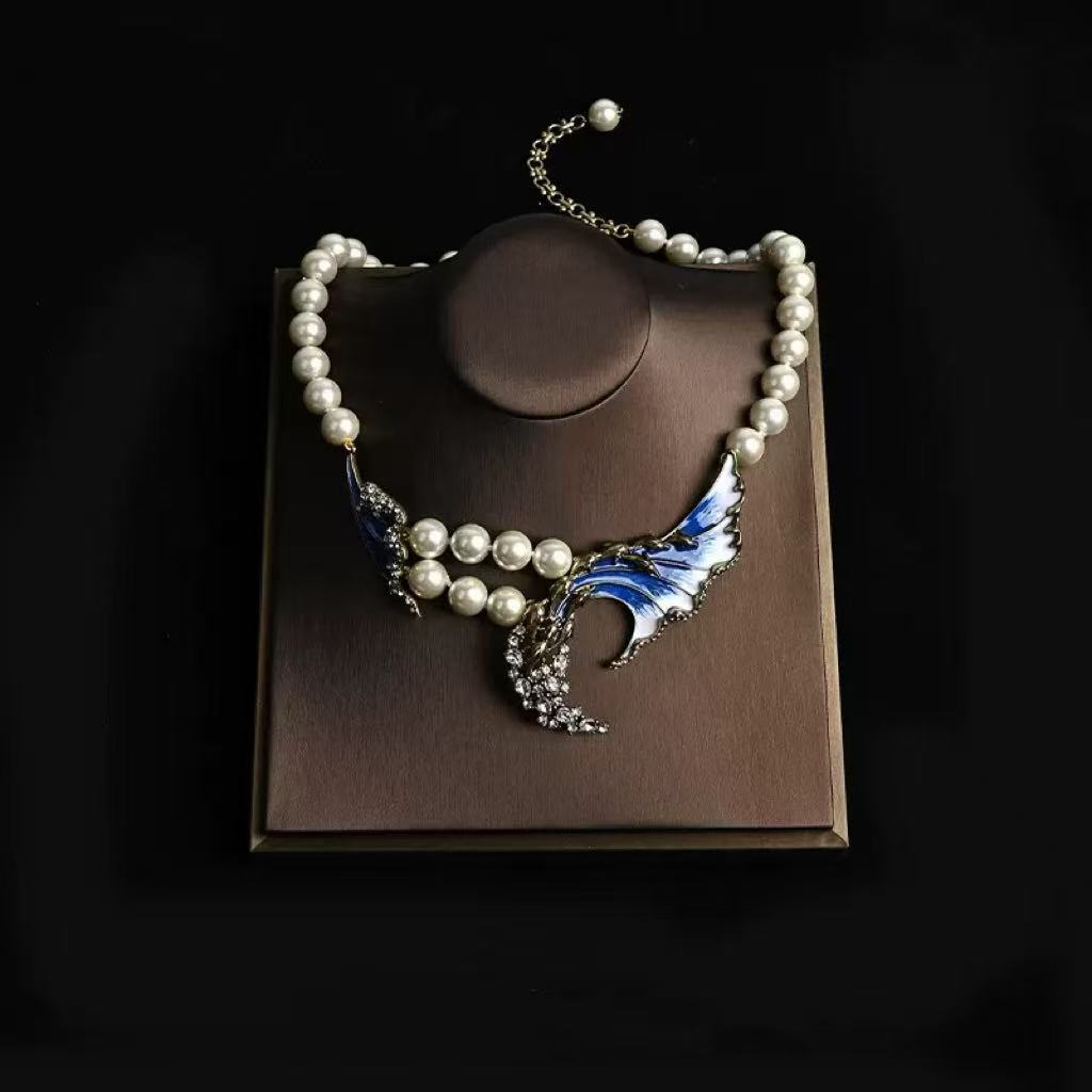 Ocean Blue Pearl & Alloy Necklace and Stud Earrings Set