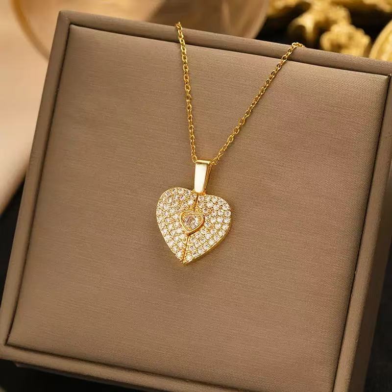 Copper Zircon Heart Opening Necklace