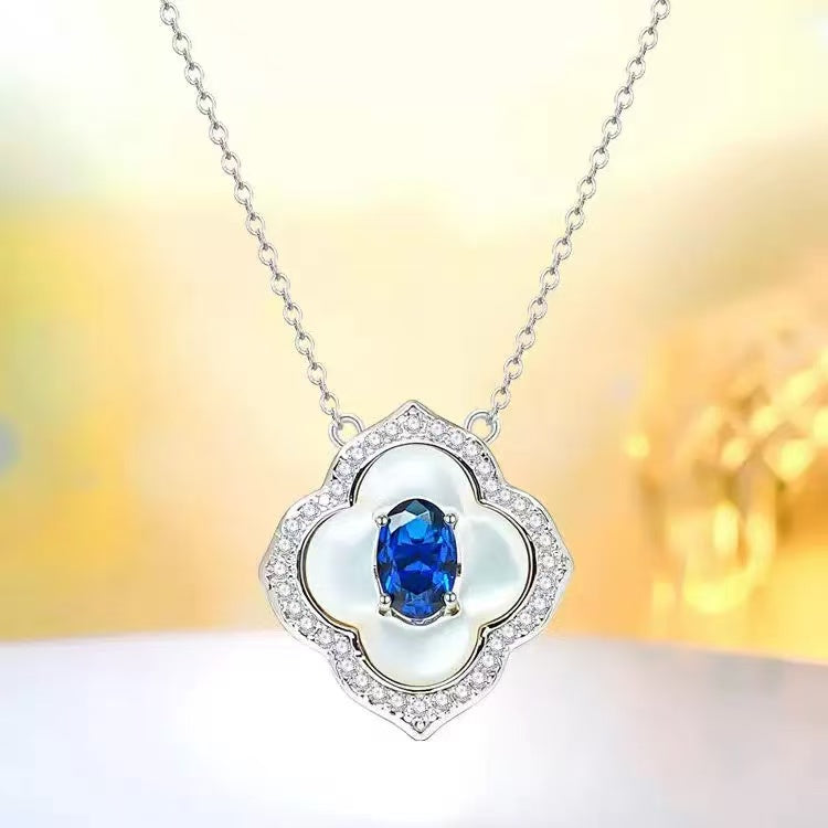 Blue Four-Leaf Clover Mother-of-Pearl Jewelry Set