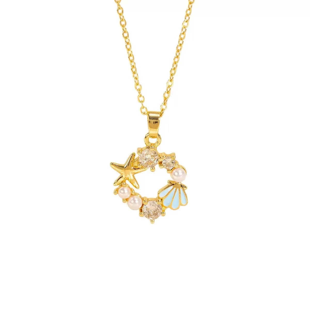 Ocean Series Copper Gold Plated Crab Pearl Zircon Necklace