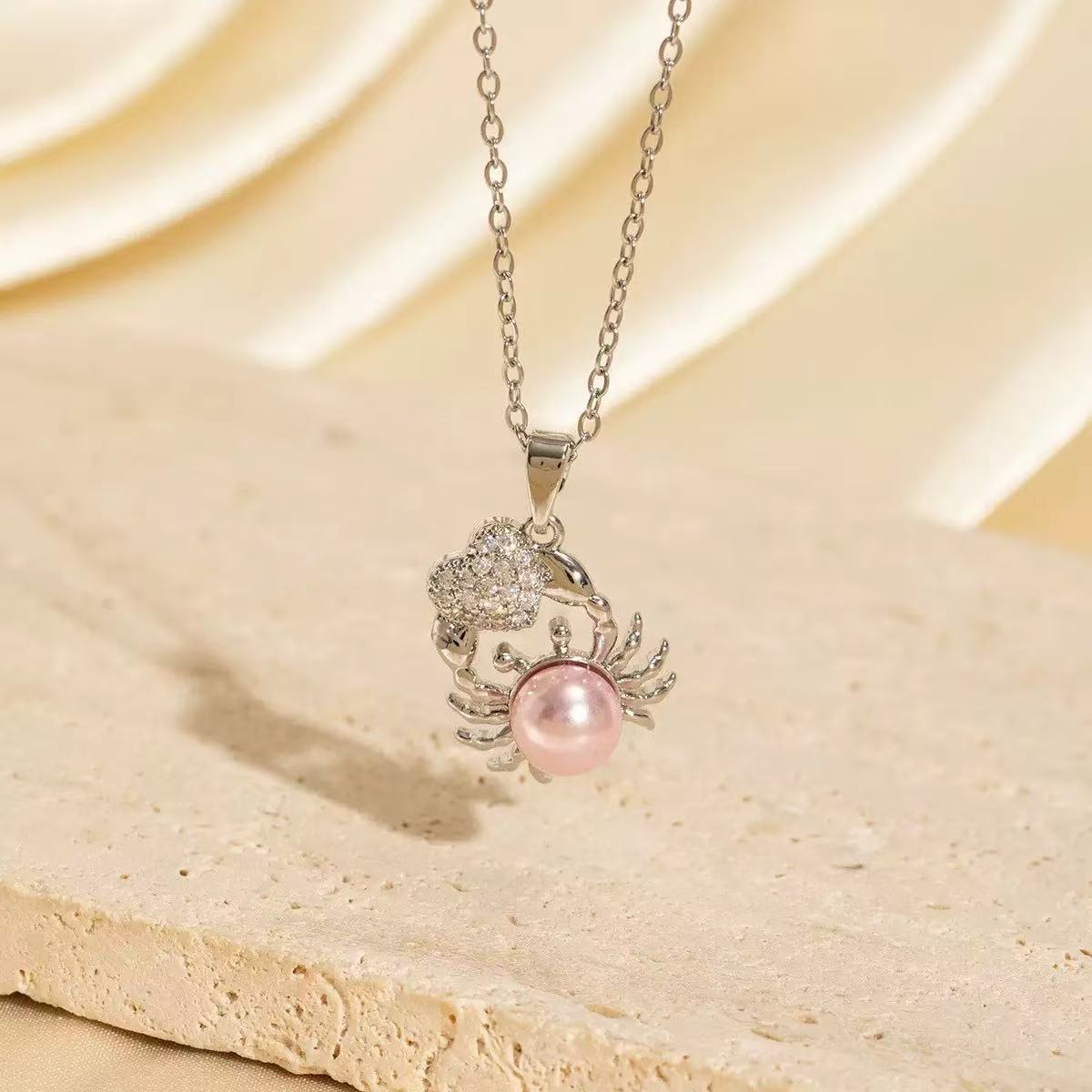 Ocean Series Copper Gold Plated Crab Pearl Zircon Necklace