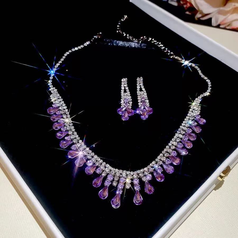 Luxury Purple Crystal Rhinestone Statement Jewelry Set