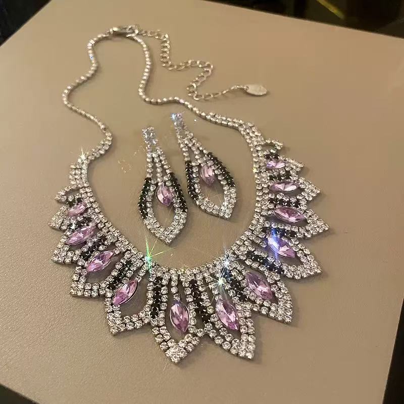 Luxury Purple Crystal Rhinestone Statement Jewelry Set