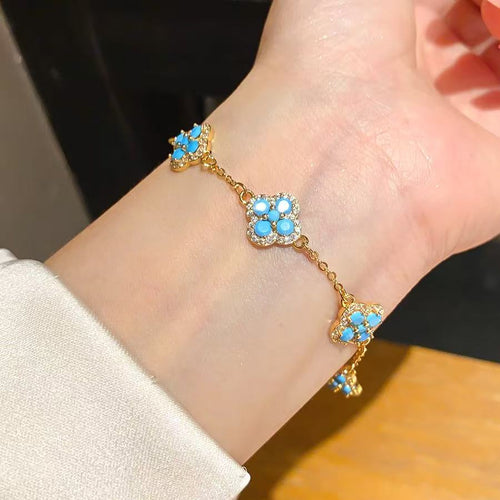 18K Gold Turquoise Zircon Floral Bracelet