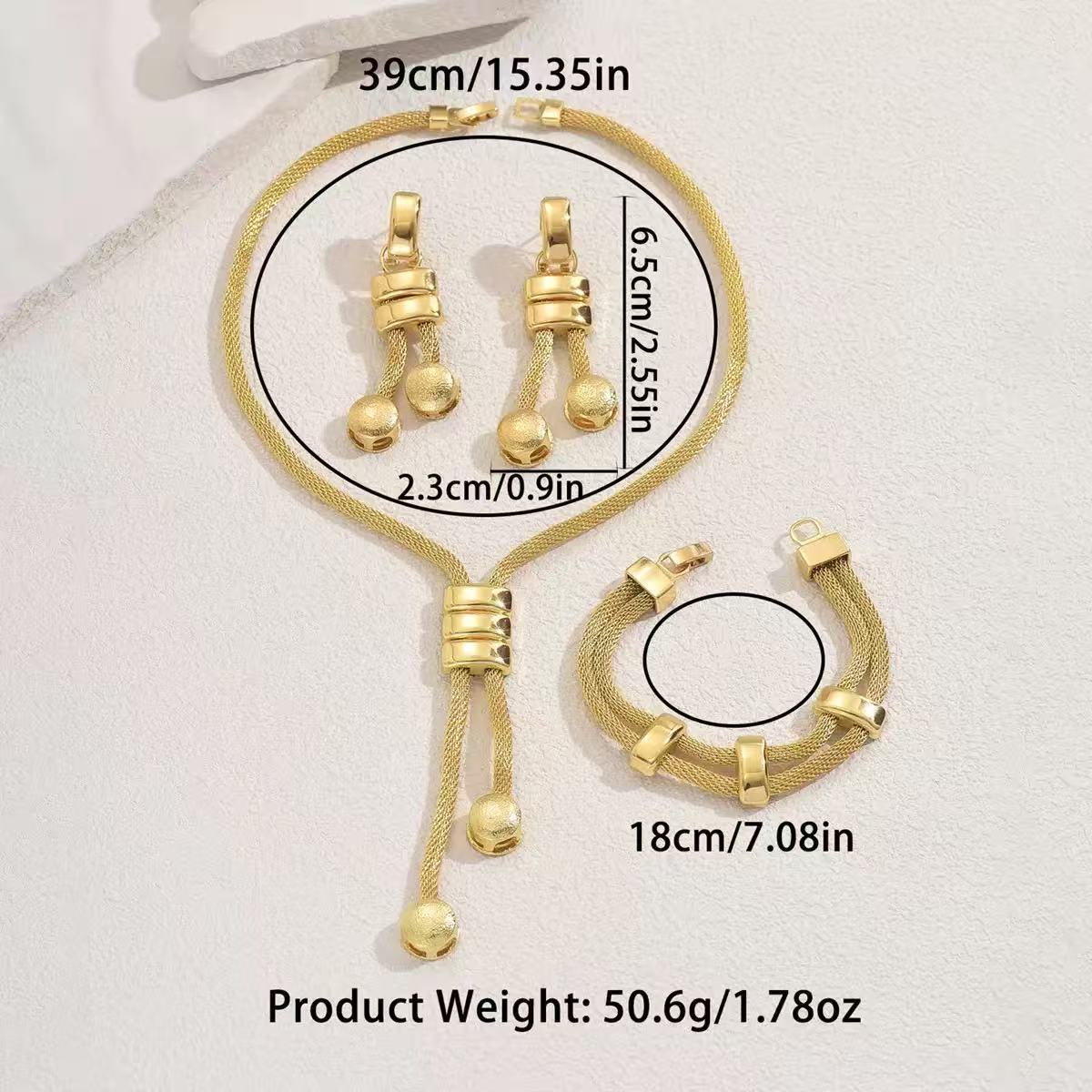 18K Gold Long Geometric Tassel Necklace Set