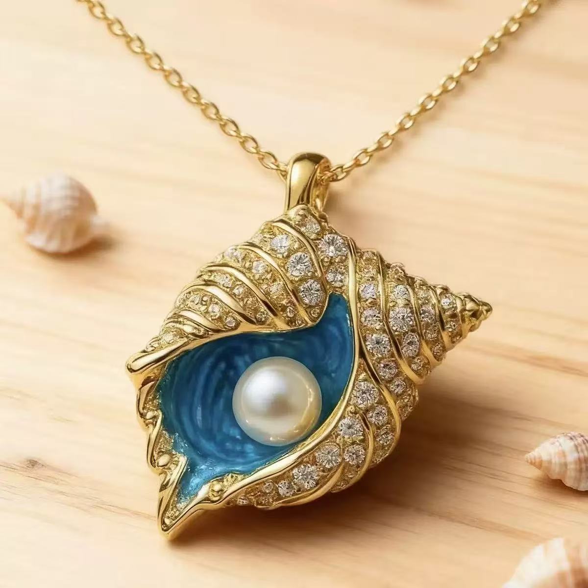 Conch Mermaid Blue Tear Pearl Necklace
