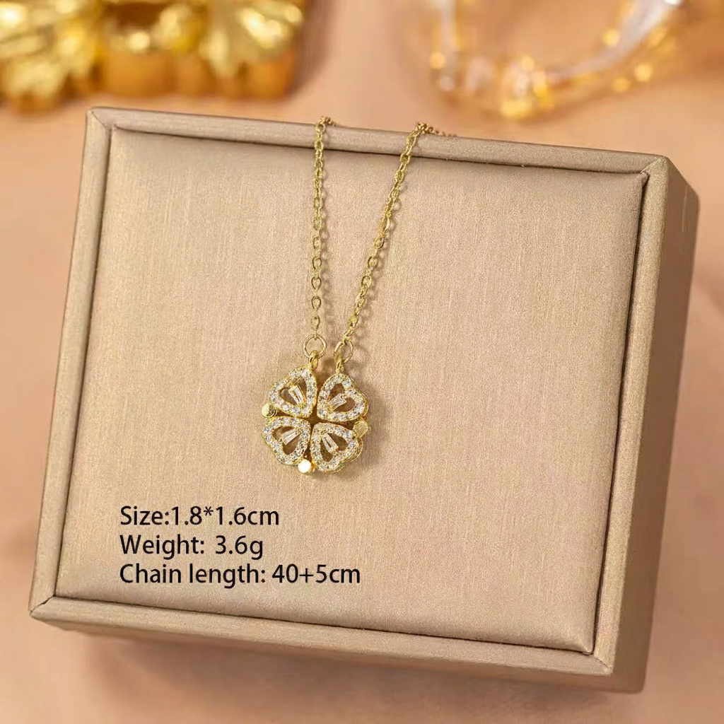 Copper Full Diamond Four-Leaf Clover Necklace