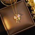 Copper Pink Zircon Bow Necklace