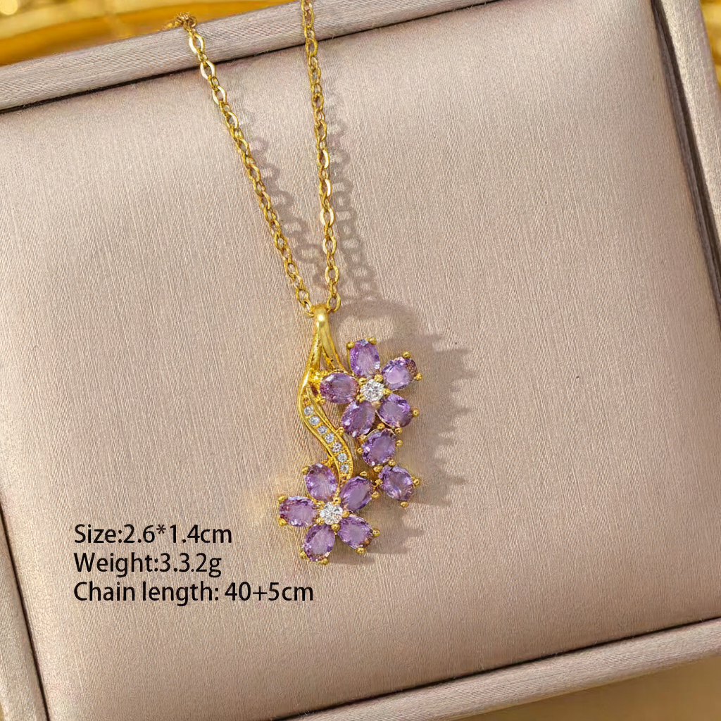 Copper Purple Zircon Flower Necklace