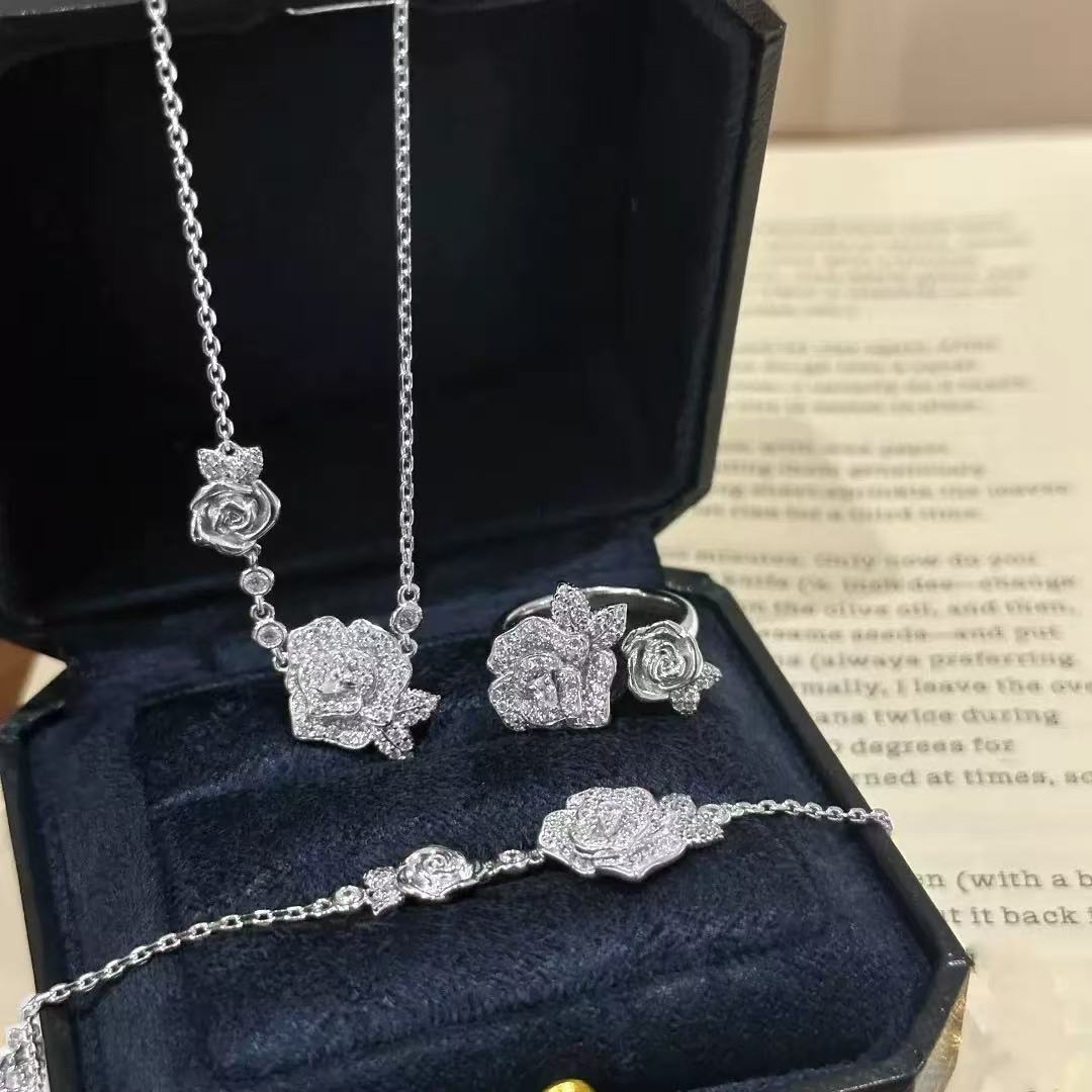 Twin Rose Pavé Necklace Set