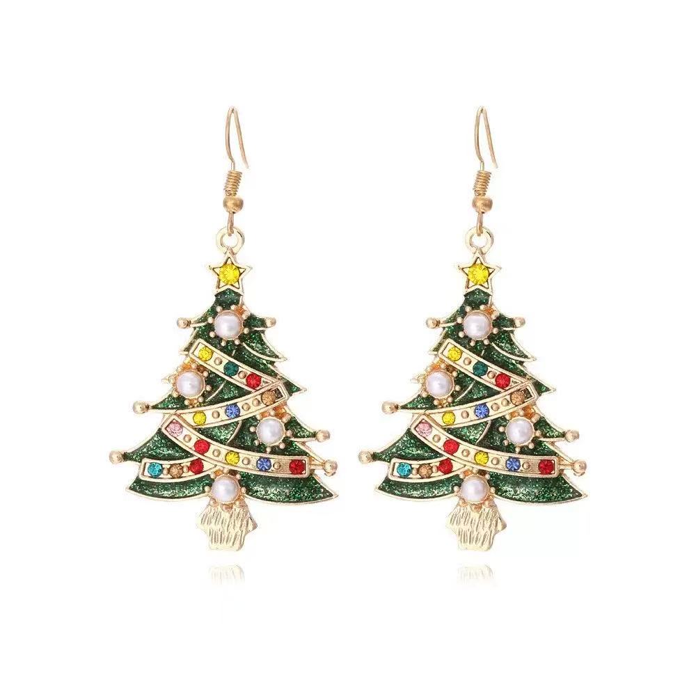 Colorful Rhinestone & Pearl Christmas Tree Earrings