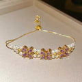 Purple Gemstone Flower Pearl Bracelet