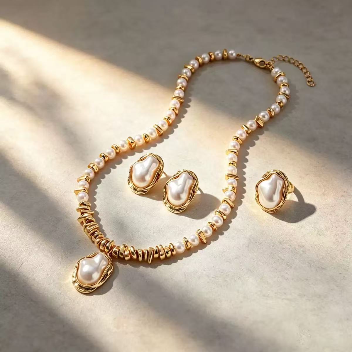 French Vintage Baroque Irregular Pearl Jewelry Set