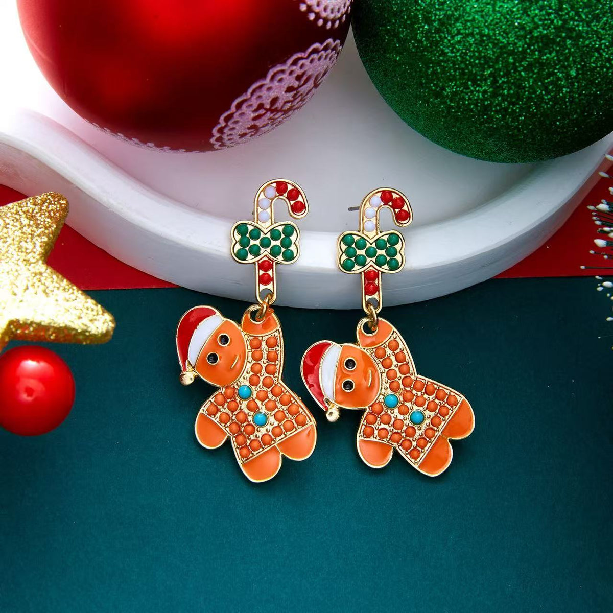 Christmas Gingerbread Man, Candy Cane & Bow Rhinestone Earrings