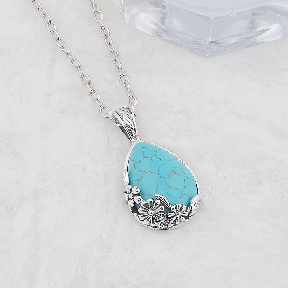Carved Teardrop Turquoise Necklace