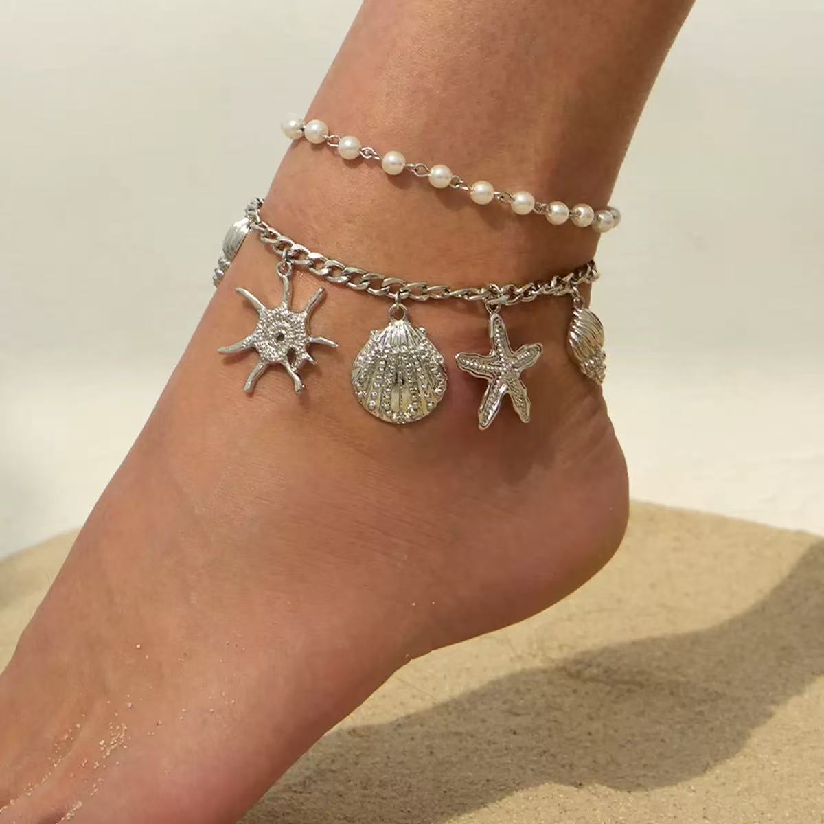 Beach Vacation Metal Pearl Anklet