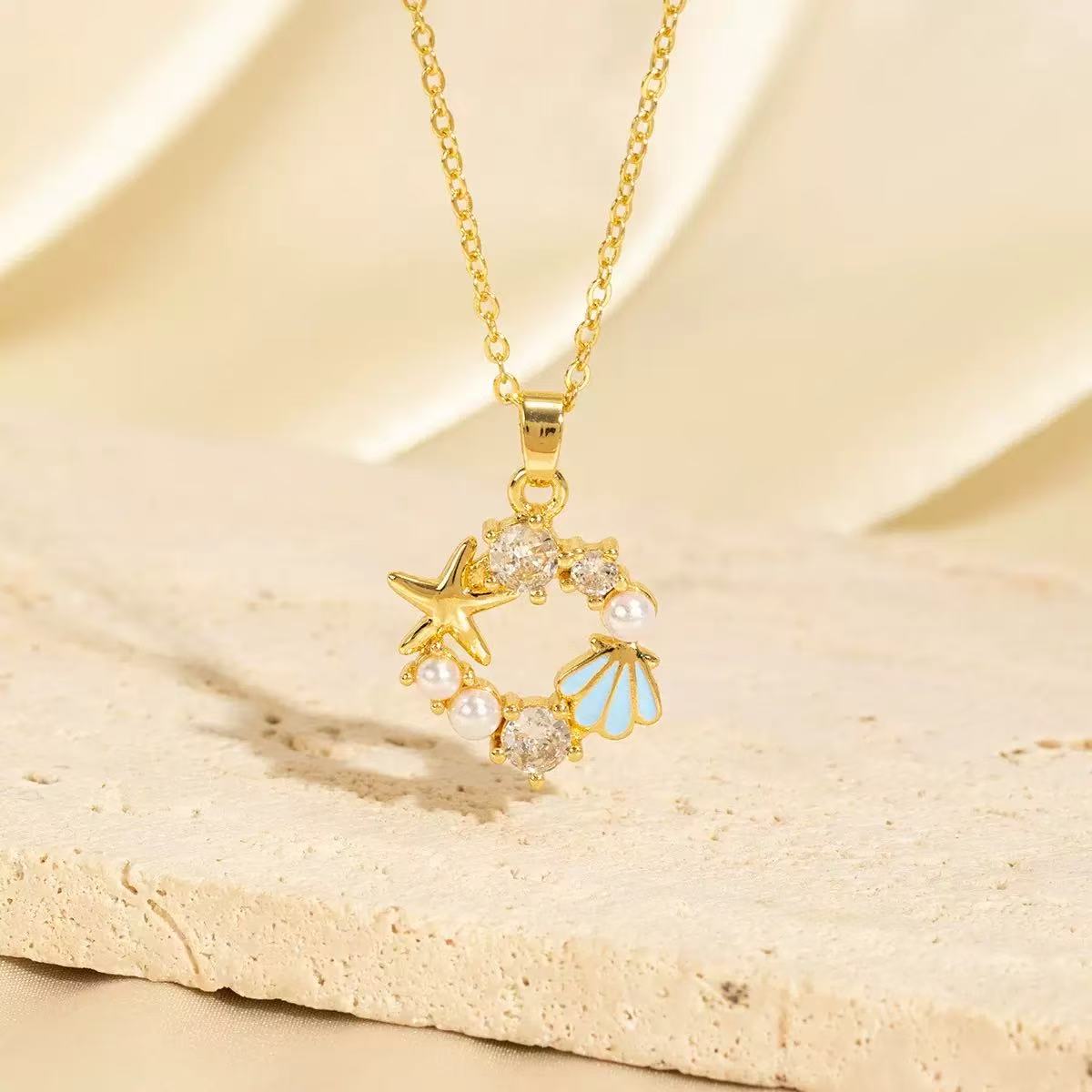 Ocean Series Copper Gold Plated Crab Pearl Zircon Necklace