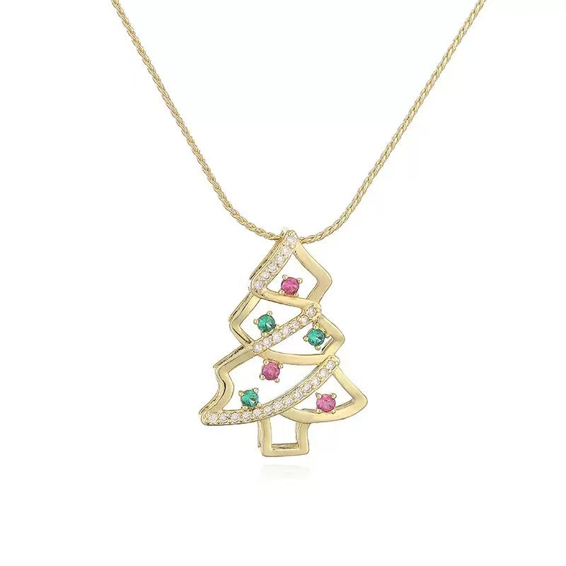 Sweet Christmas Colorful Zircon Copper Necklace