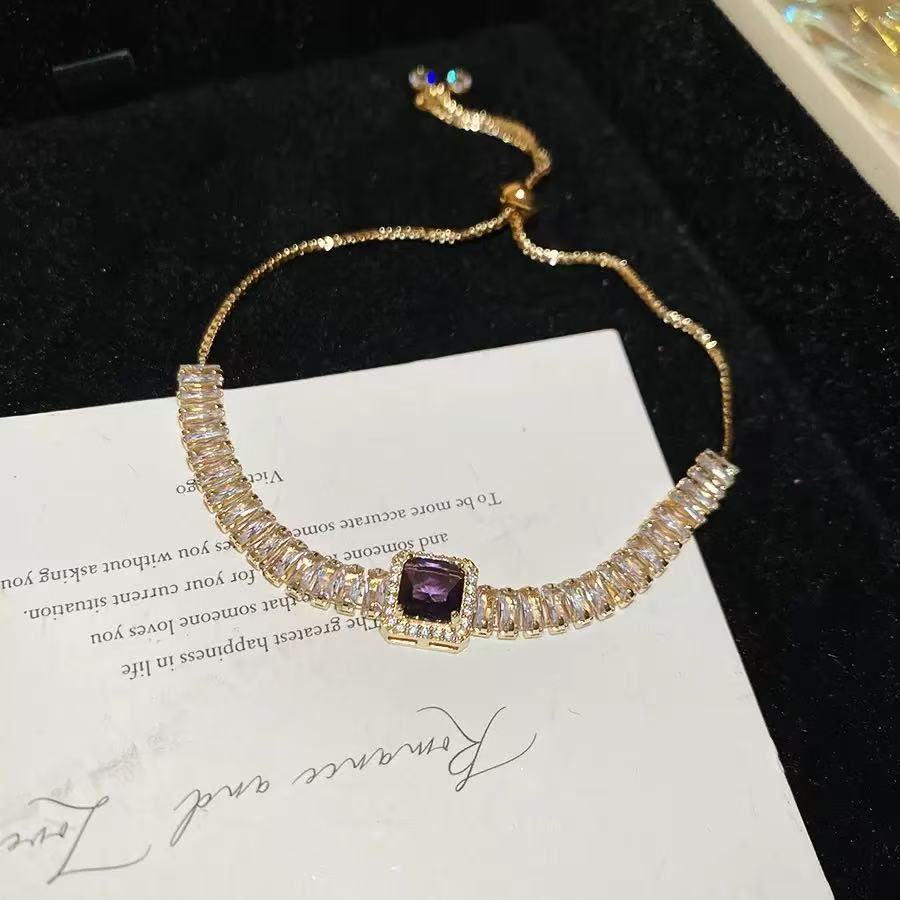 Purple Zirconia Flower Butterfly Copper Bracelet