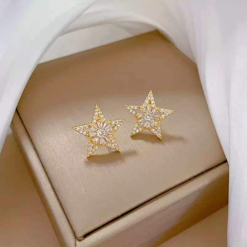 Titanium Steel Full Diamond Flower Star Necklace Set