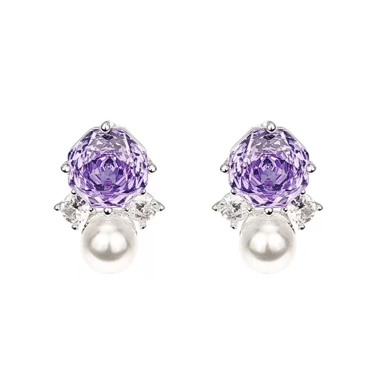 925 Silver Rose Pearl Zirconia Earrings