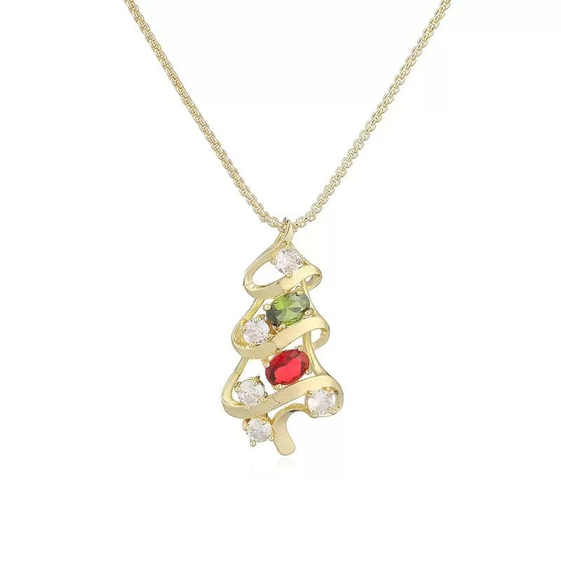 Sweet Christmas Colorful Zircon Copper Necklace