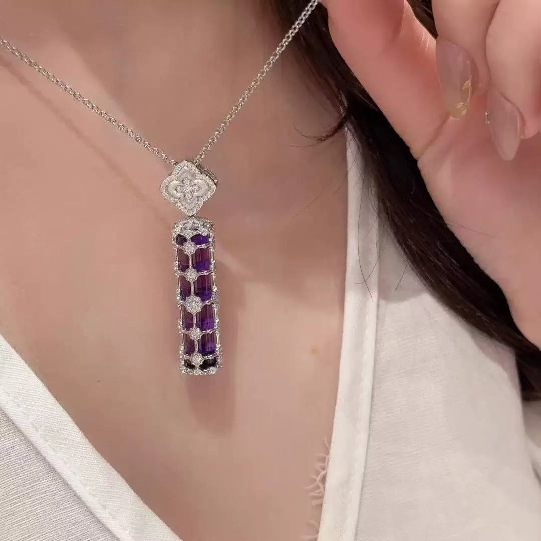 Purple Star Four-Leaf Floral Pendant Necklace
