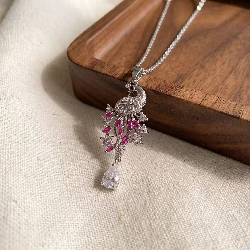 Copper Peacock Zircon Necklace