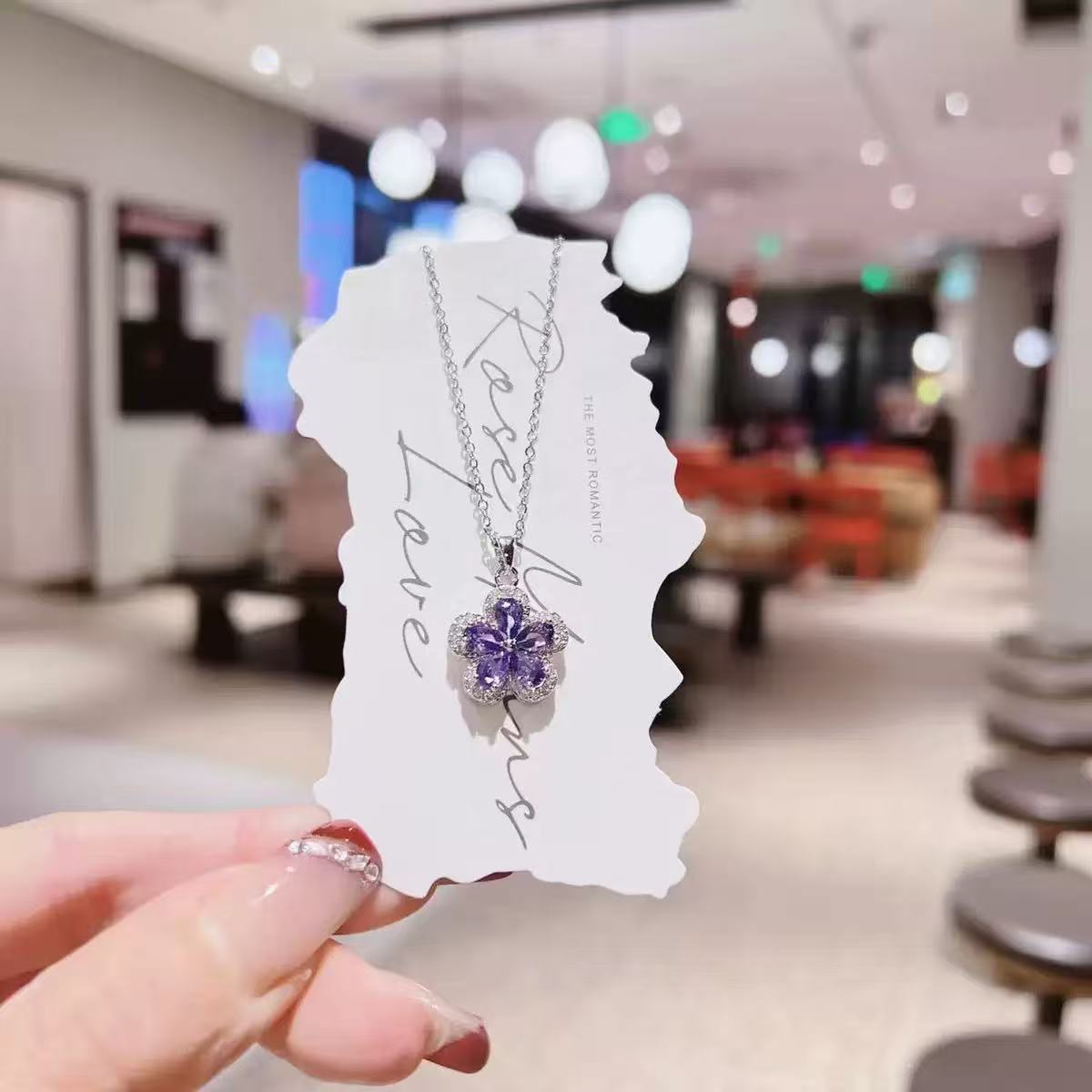 Purple Zirconia Flower Necklace