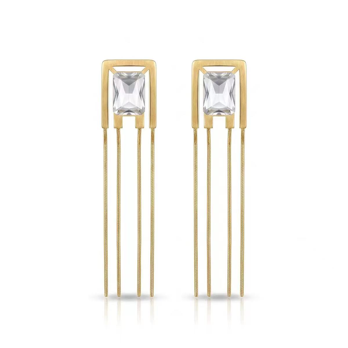 Geometric Tassel Zircon Necklace Set