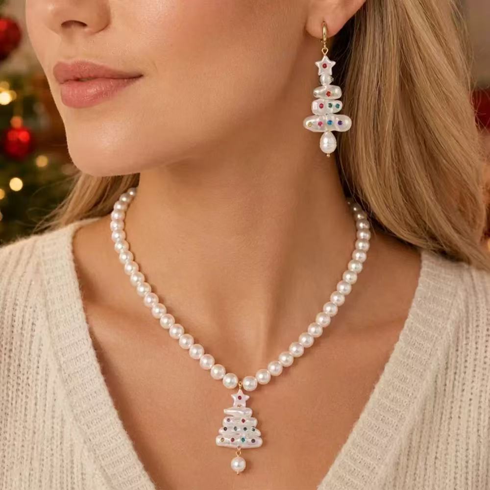 Creative Pearl Christmas Tree Jewelry Set