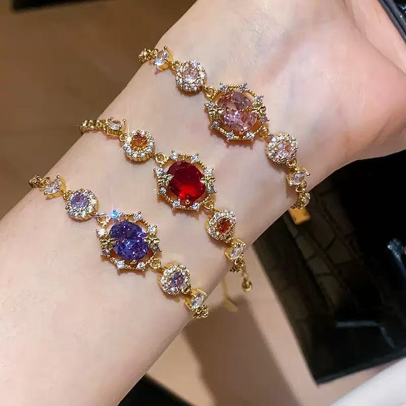 18K Gold Colorful Zirconia Halo Bracelet