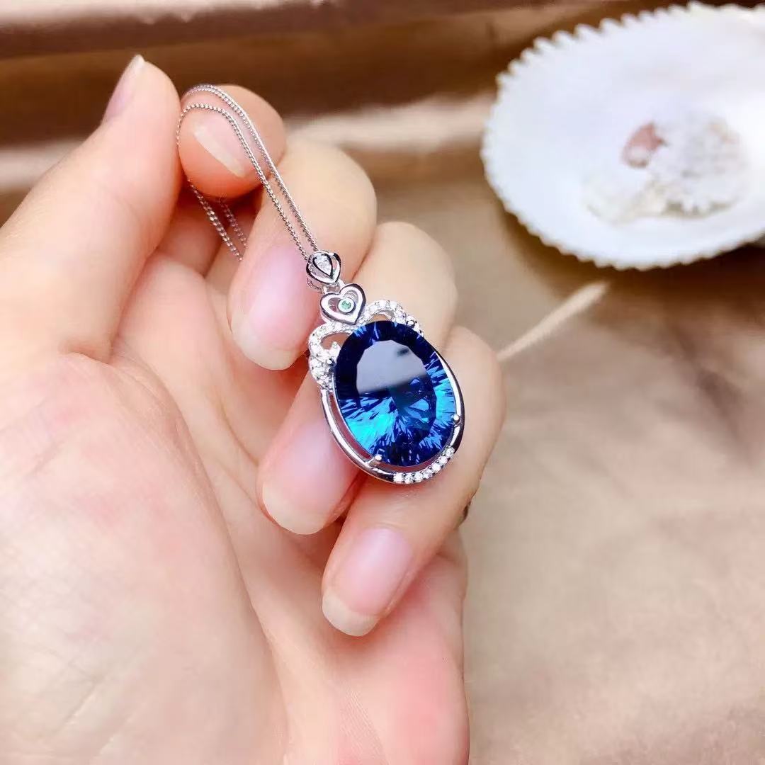 Deep Blue Gemstone Full Diamond Necklace & Ring Set