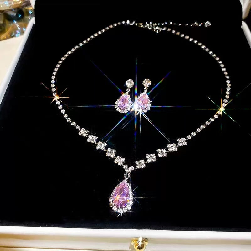 Royal Court Pink Teardrop Crystal Jewelry Set