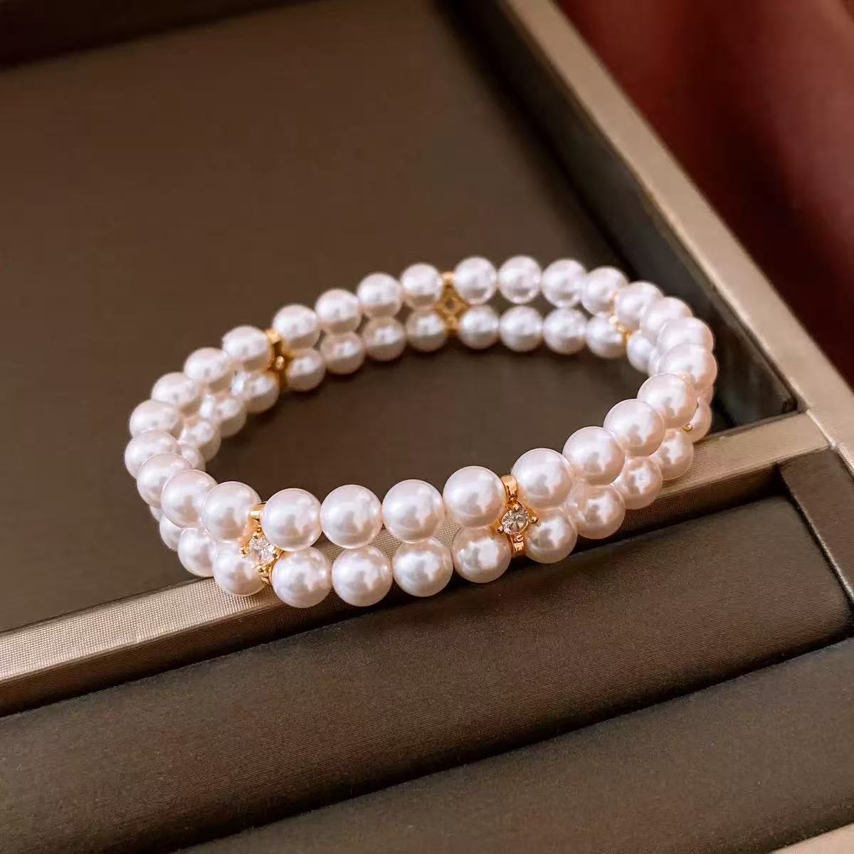 Double Strand Pearl Zircon Bracelet