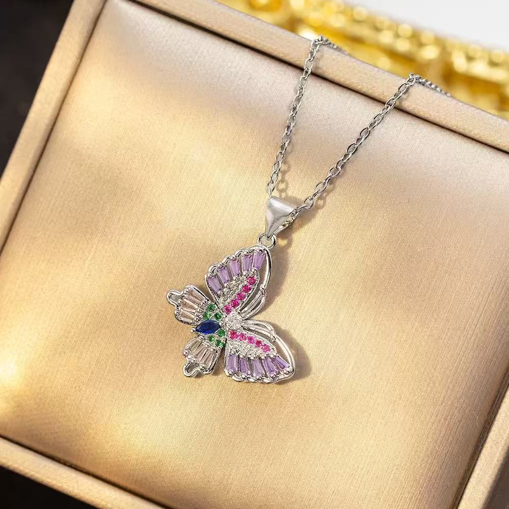 Colorful Zirconia Butterfly Necklace