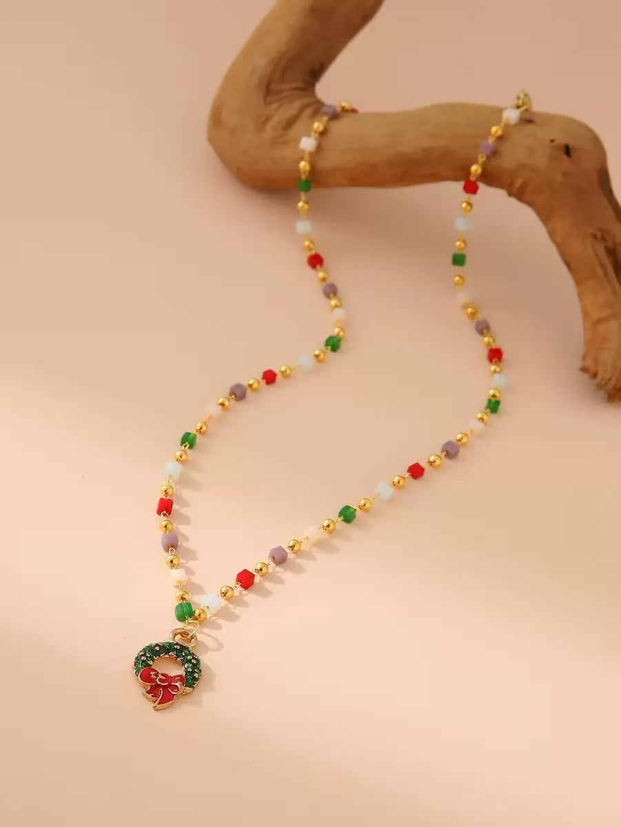 Crystal & Stainless Steel Christmas Pendant Necklace
