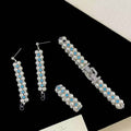 Blue Turquoise Woven Double Row Diamond Bracelet Set