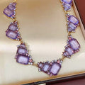 Vintage Amethyst Geometric Square Crystal Necklace