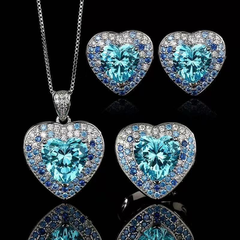 Ocean Heart Aquamarine Jewelry Set
