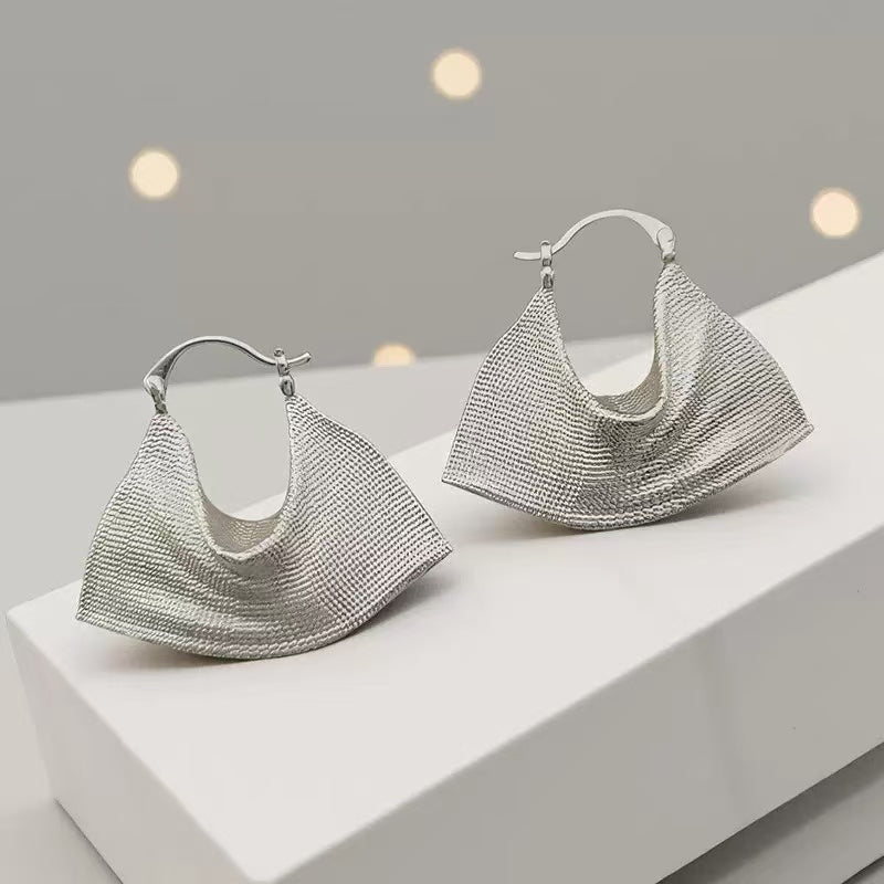 French Vintage Textured Woven Fan Earrings
