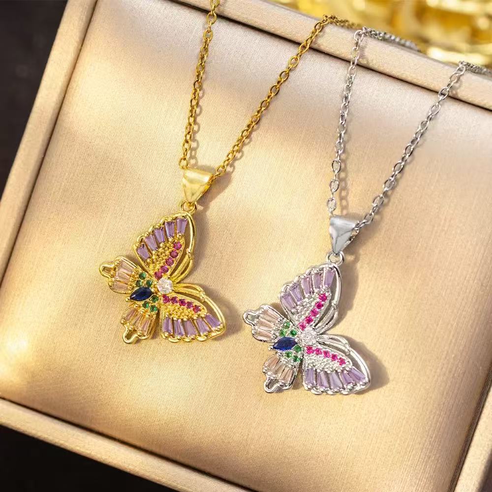 Colorful Zirconia Butterfly Necklace