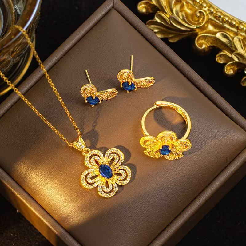 Sapphire Flower Jewelry Set