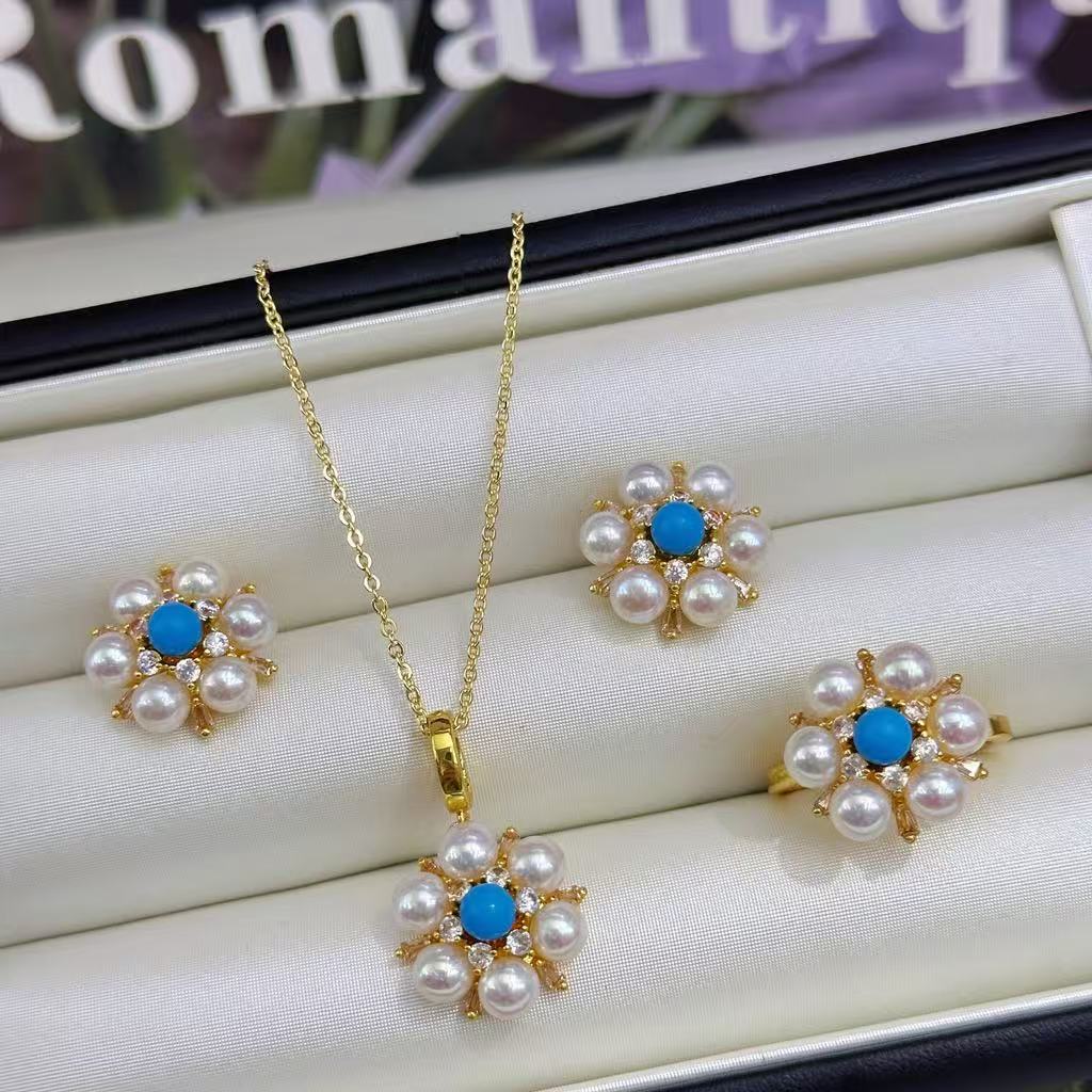 Pearl Turquoise Floral Jewelry Set