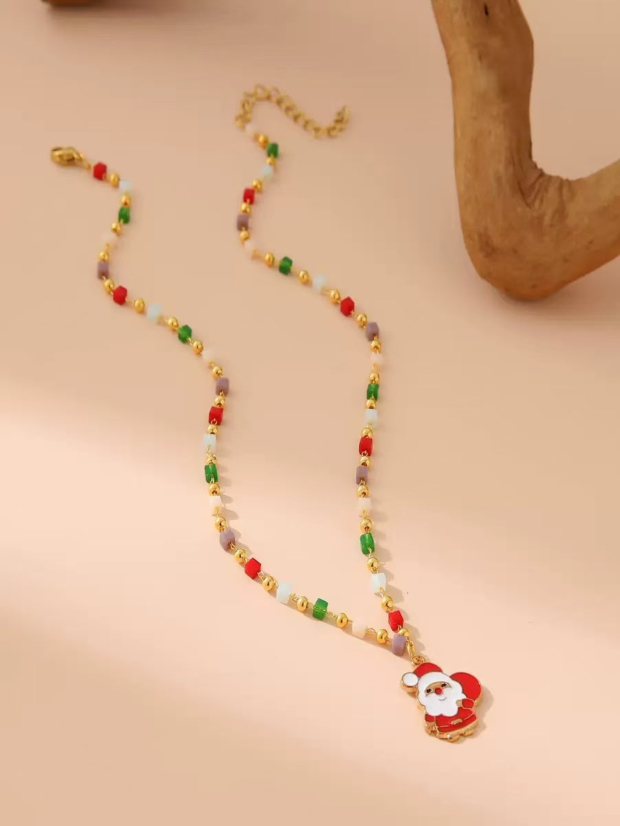 Crystal & Stainless Steel Christmas Pendant Necklace