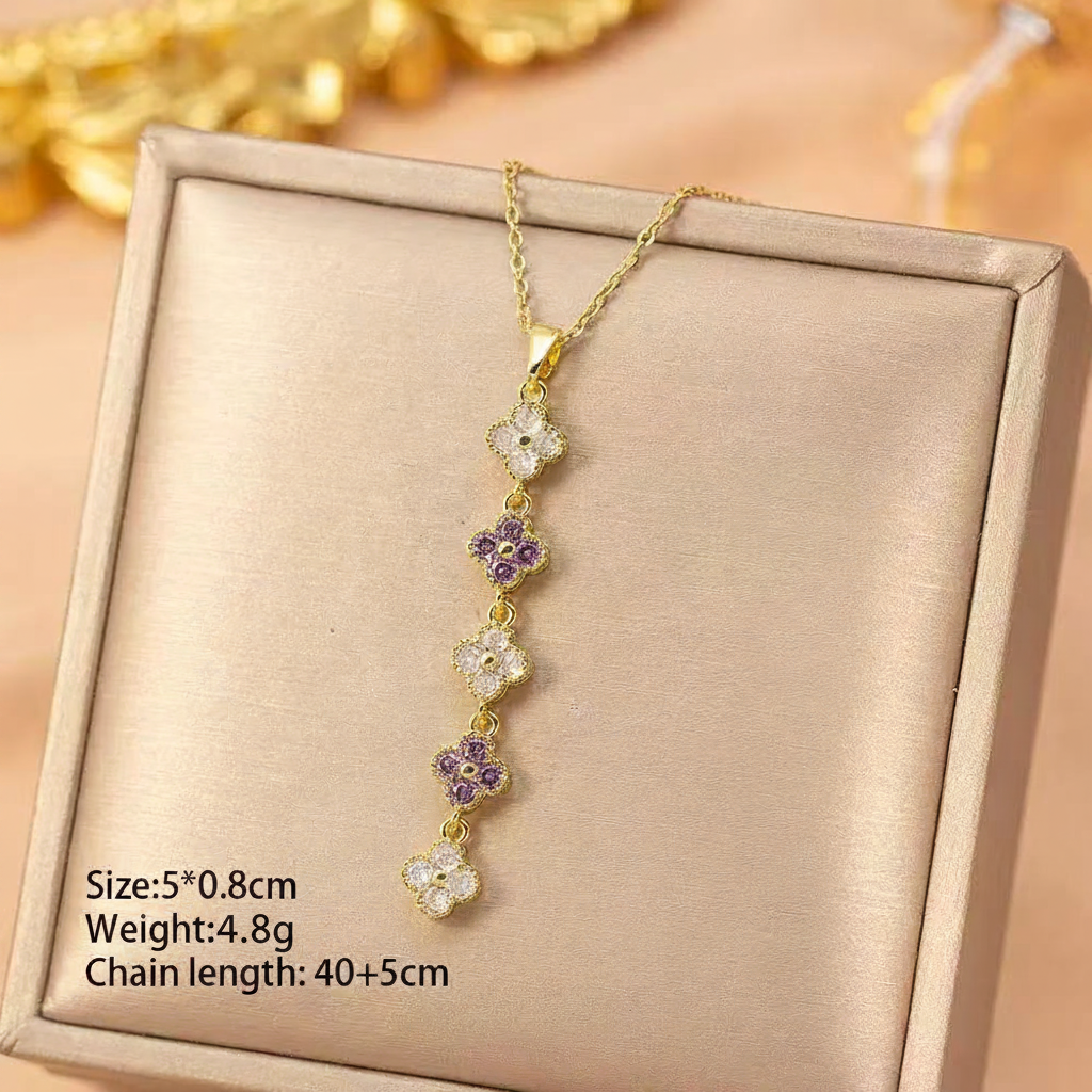 Four-Leaf Clover Purple Zircon Necklace