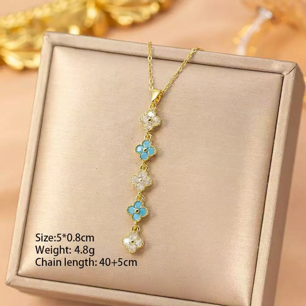 Four-Leaf Clover Turquoise Zircon Necklace