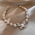 Diamond Butterfly Pearl Adjustable Bracelet
