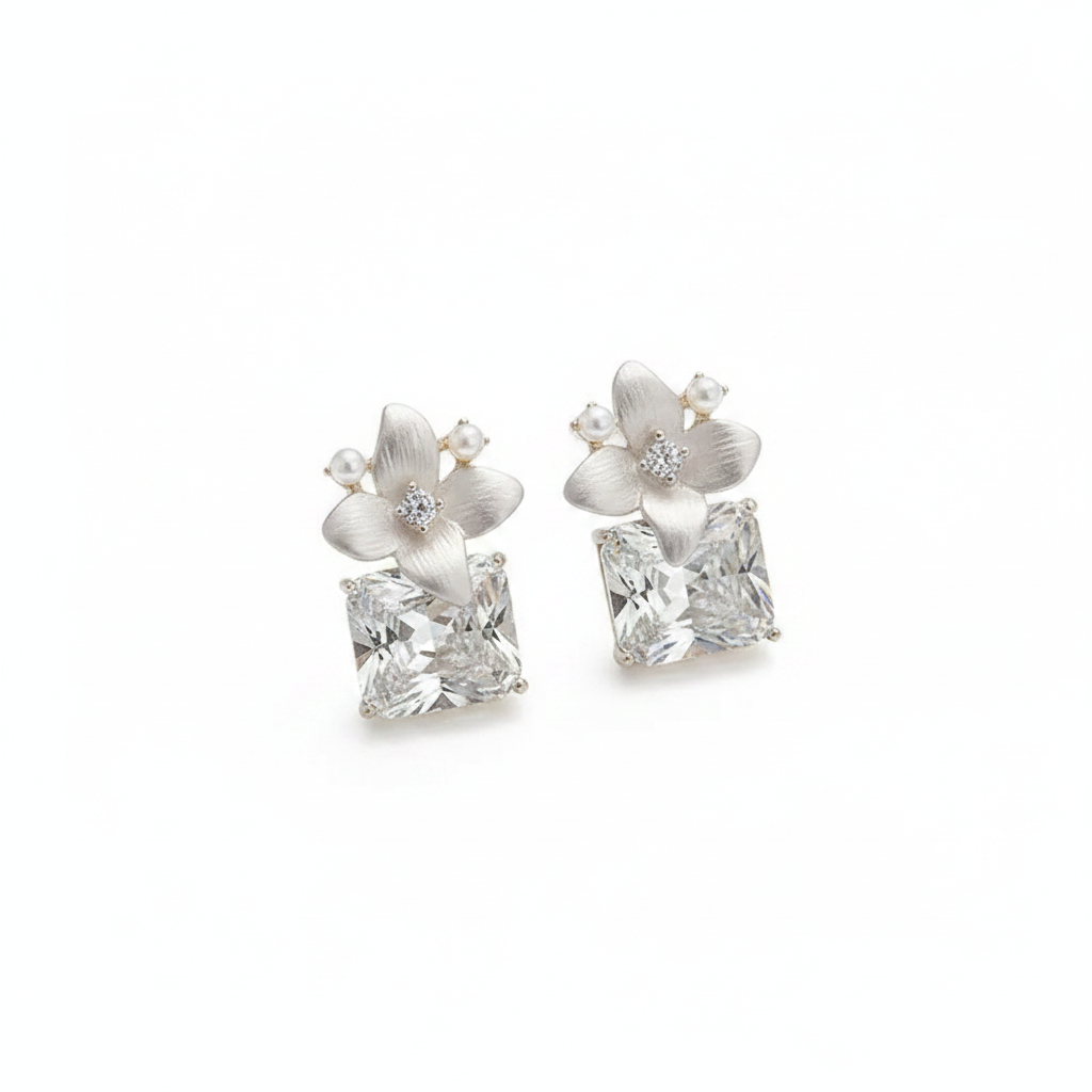 Sugar Cube Flower Stud Earrings white background